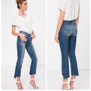 Mother Insider Crop Step Fray Jeans Not Rough Enough Blue Raw Hem Size 32